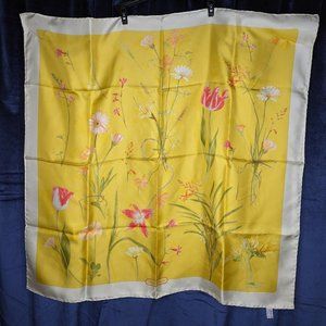 Salvatore Ferragamo 100% Silk Rare Floral Yellow Scarf